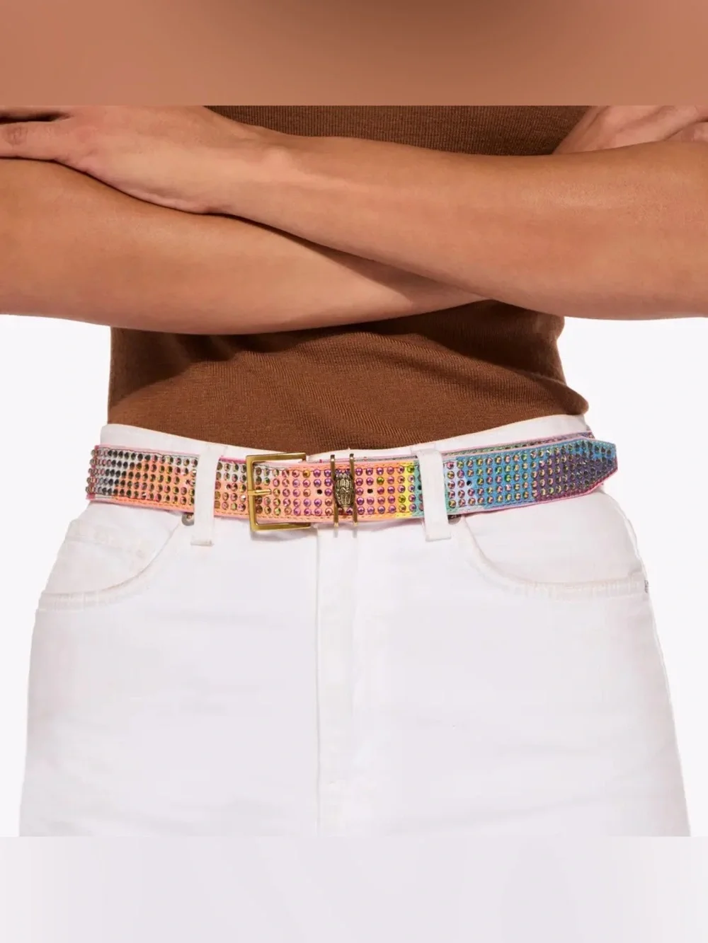 Kurt Geiger Shoreditch Belt - Swirl Rainbow Rhinestone Covered - S/M